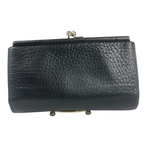 DOONEY & BOURKE Wallet Clutch Navy Blue Tan Vintage Kiss-Lock Bifold Classic - Picture 2 of 15